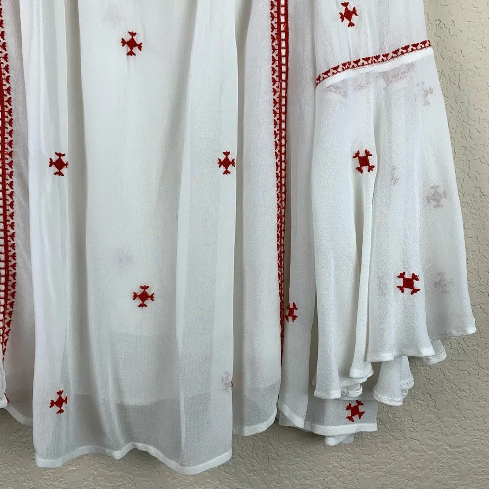 FLOREAT White Boho Blouse Red Embroidery 8 - Picture 5 of 13